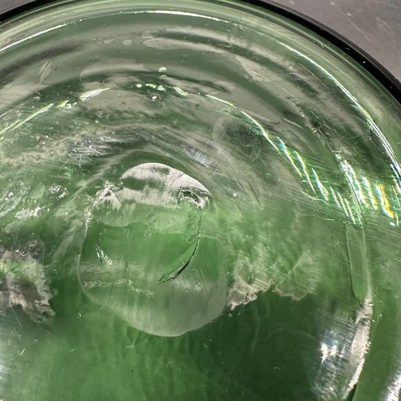 Vintage Green Art Glass Scoop Pan Handmade Square Planter Dish Applied Handle - Picture 8 of 13